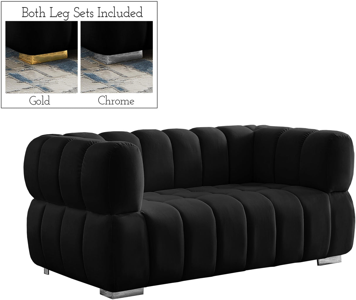 Gwen Black Velvet Loveseat - galleria furniture outlet