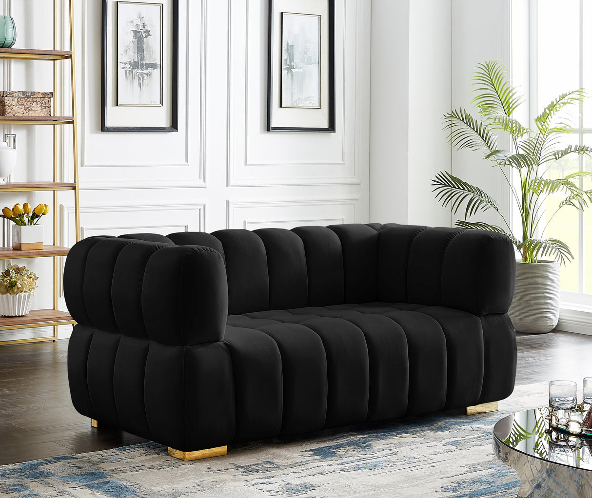 Gwen Black Velvet Loveseat - galleria furniture outlet