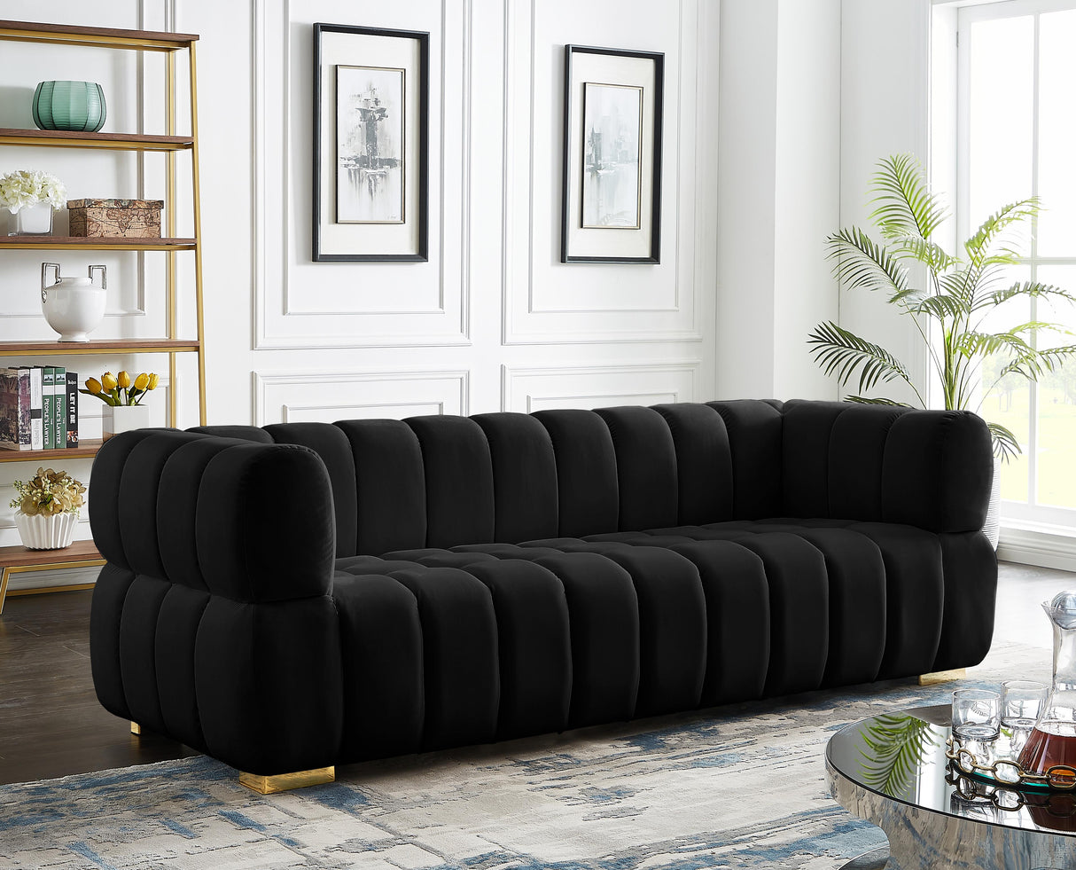 Gwen Black Velvet Sofa - galleria furniture outlet