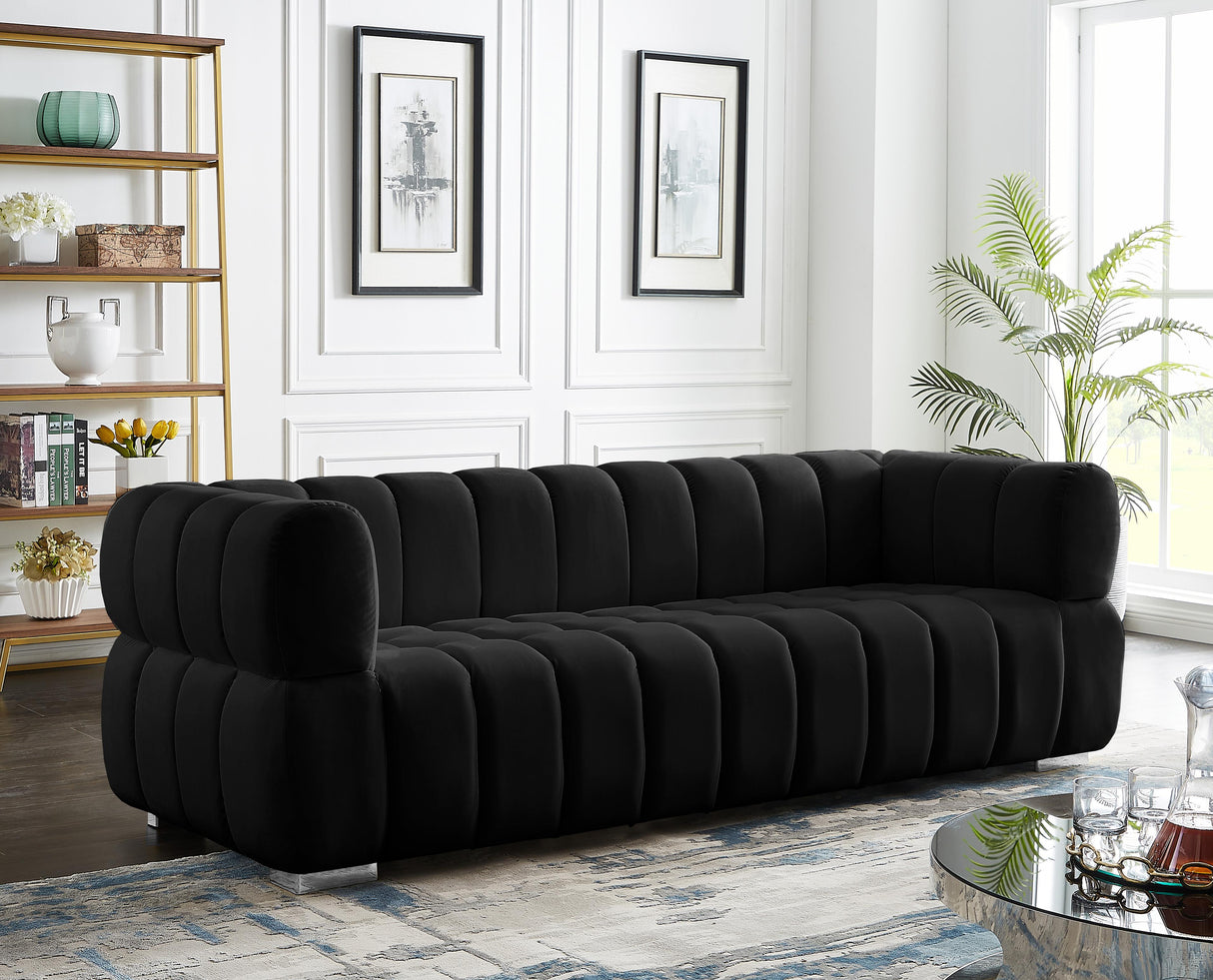 Gwen Black Velvet Sofa - galleria furniture outlet