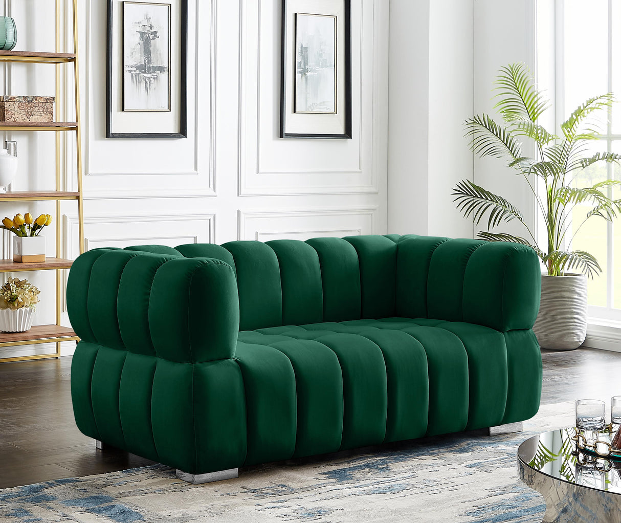 Gwen Green Velvet Loveseat - galleria furniture outlet