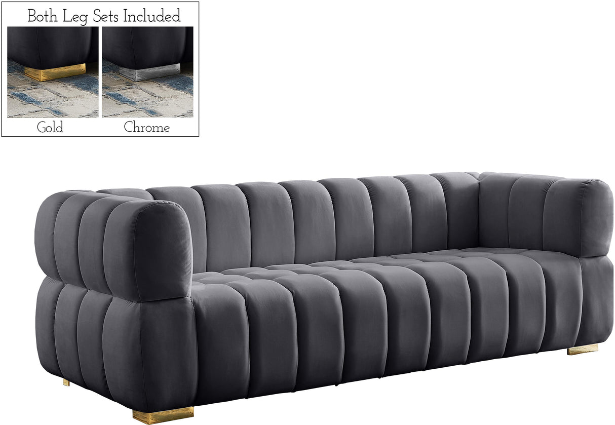 Gwen Grey Velvet Sofa - galleria furniture outlet