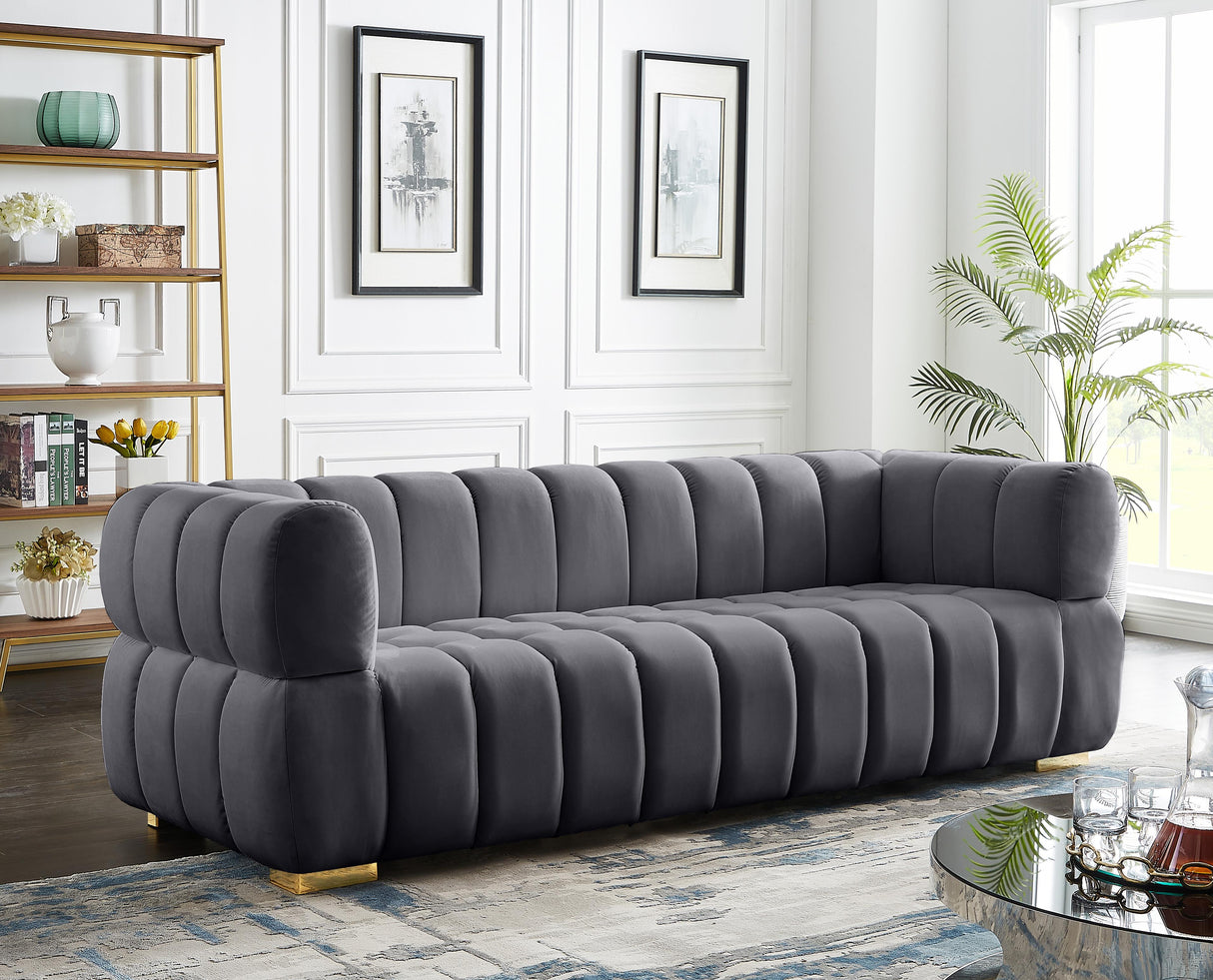 Gwen Grey Velvet Sofa - galleria furniture outlet