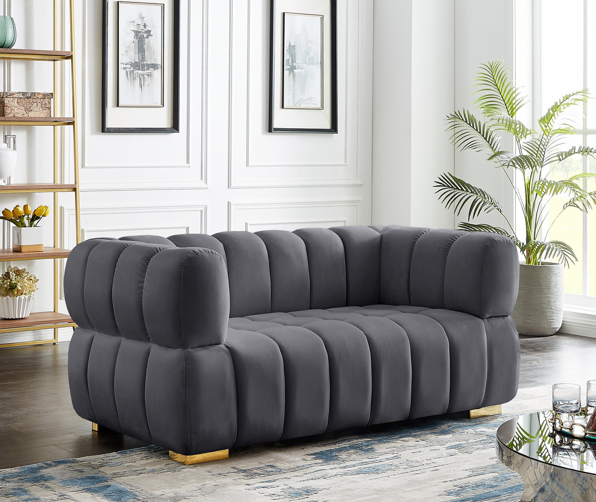 Gwen Grey Velvet Loveseat - galleria furniture outlet