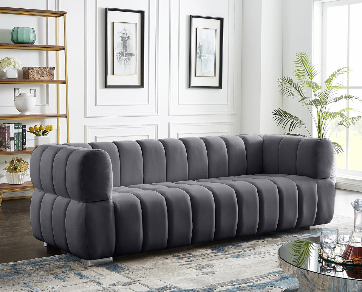 Gwen Grey Velvet Sofa - galleria furniture outlet
