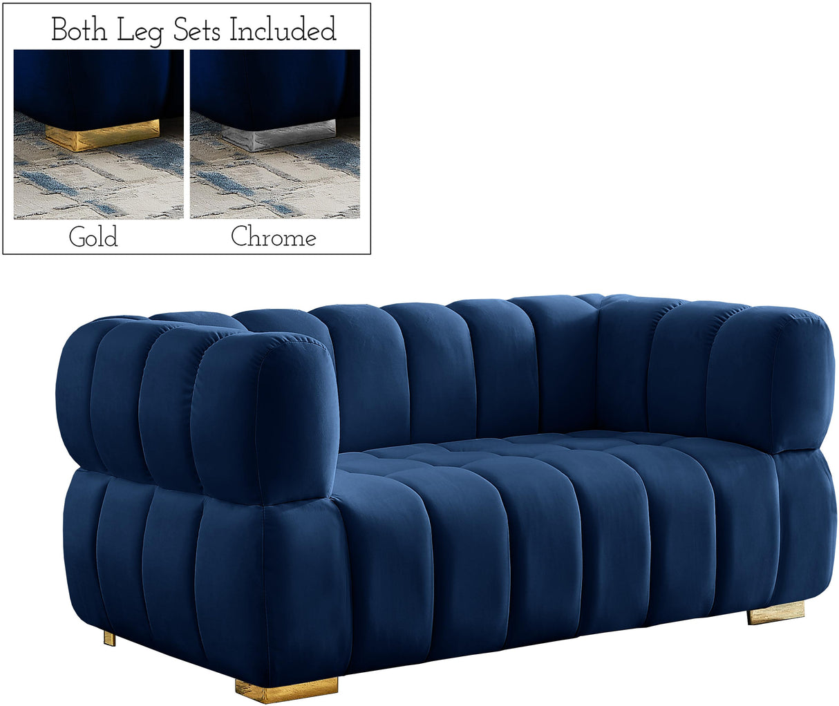 Gwen Navy Velvet Loveseat - galleria furniture outlet