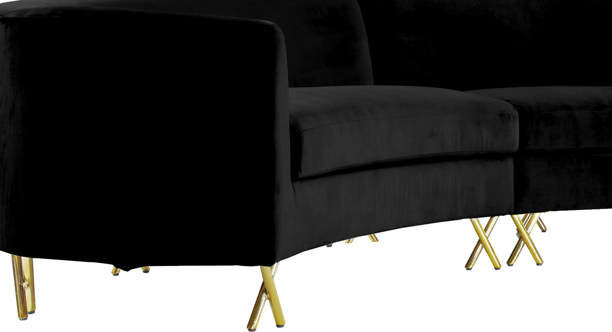 Serpentine Black Velvet 3pc. Sectional - galleria furniture outlet