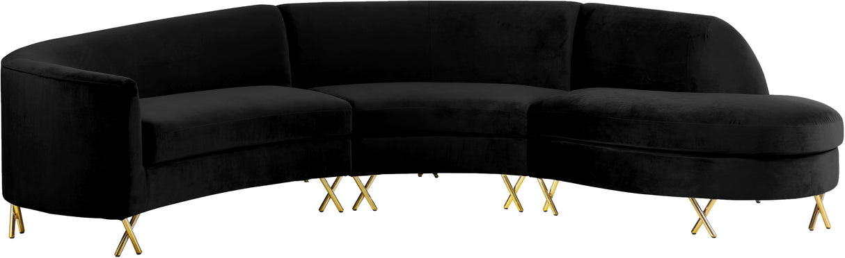 Serpentine Black Velvet 3pc. Sectional - galleria furniture outlet