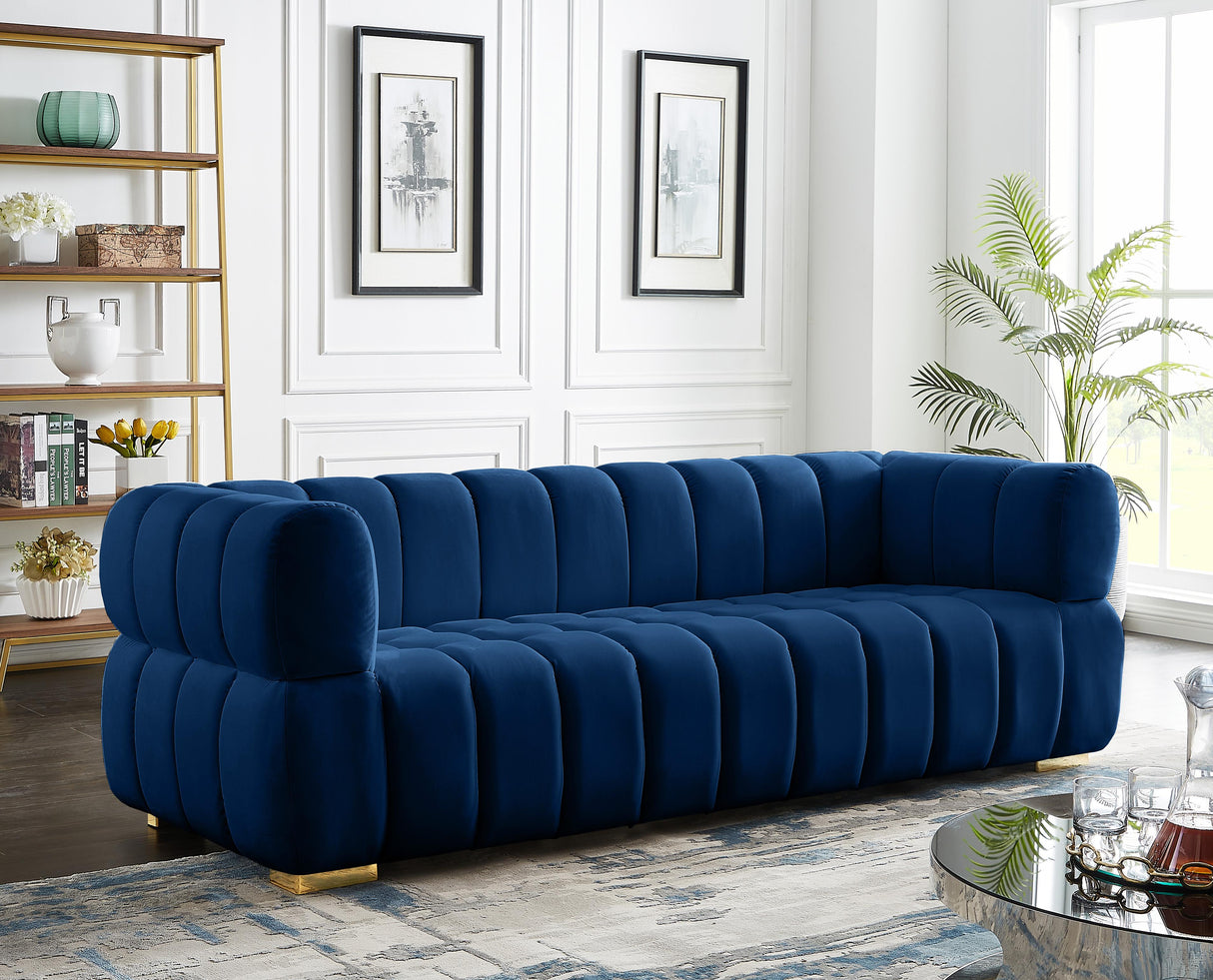 Gwen Navy Velvet Sofa - galleria furniture outlet