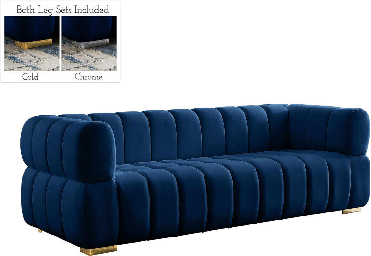 Gwen Navy Velvet Sofa - galleria furniture outlet
