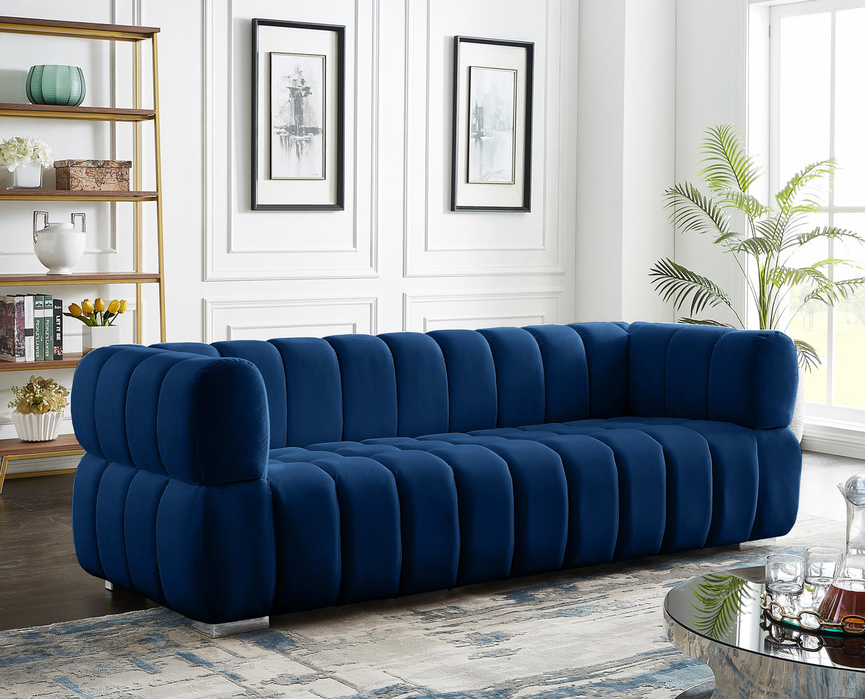 Gwen Navy Velvet Sofa - galleria furniture outlet