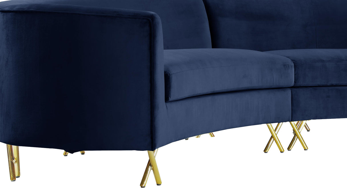 Serpentine Navy Velvet 3pc. Sectional - galleria furniture outlet