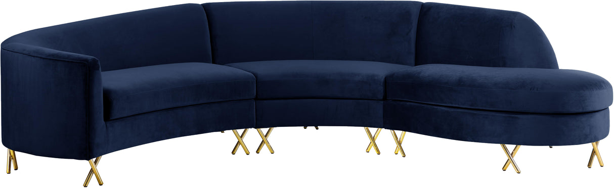 Serpentine Navy Velvet 3pc. Sectional - galleria furniture outlet