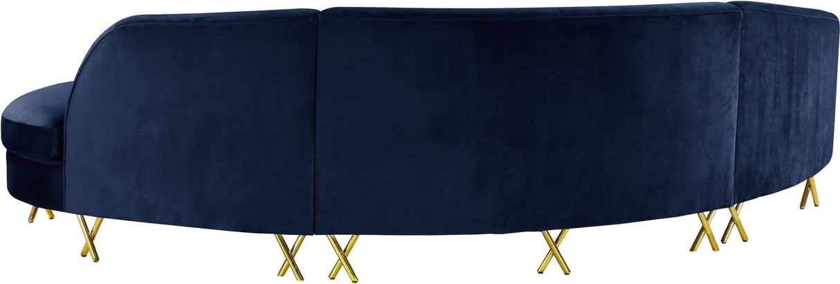 Serpentine Navy Velvet 3pc. Sectional - galleria furniture outlet