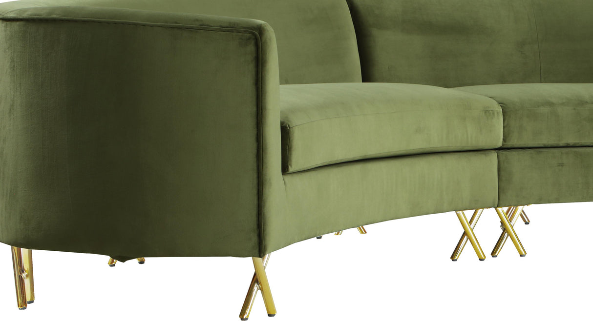 Serpentine Olive Velvet 3pc. Sectional - galleria furniture outlet