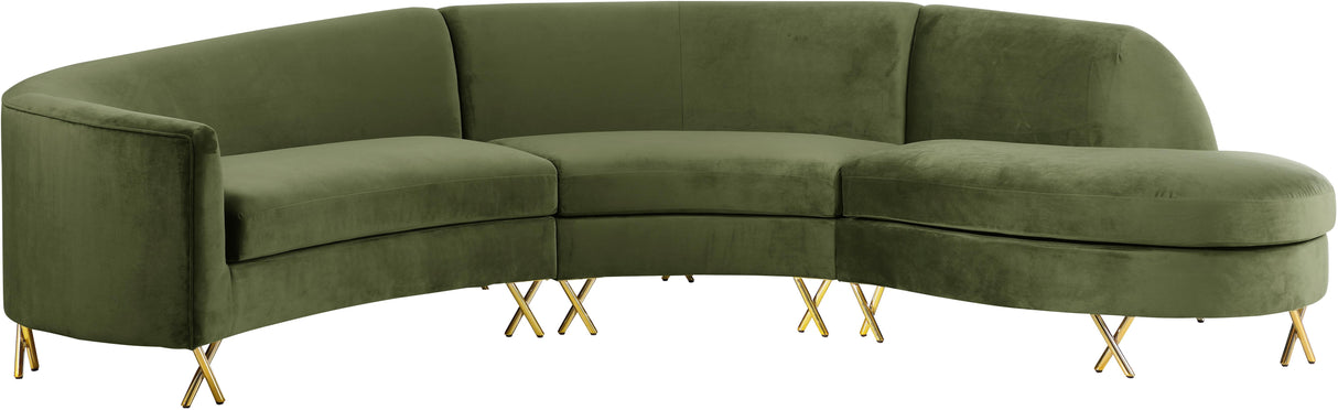 Serpentine Olive Velvet 3pc. Sectional - galleria furniture outlet