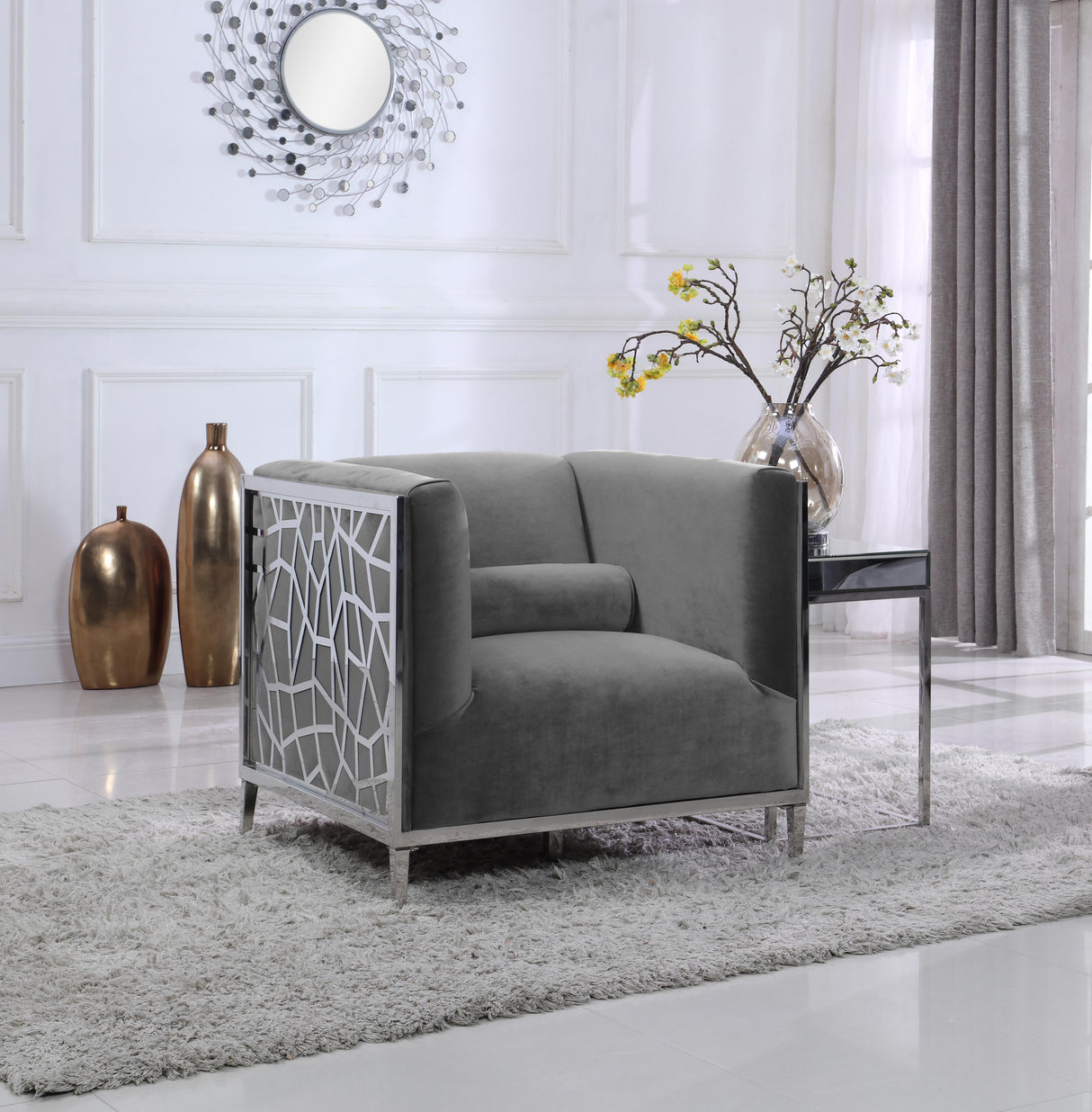 Opal Grey Velvet Chair - galleria furniture outlet