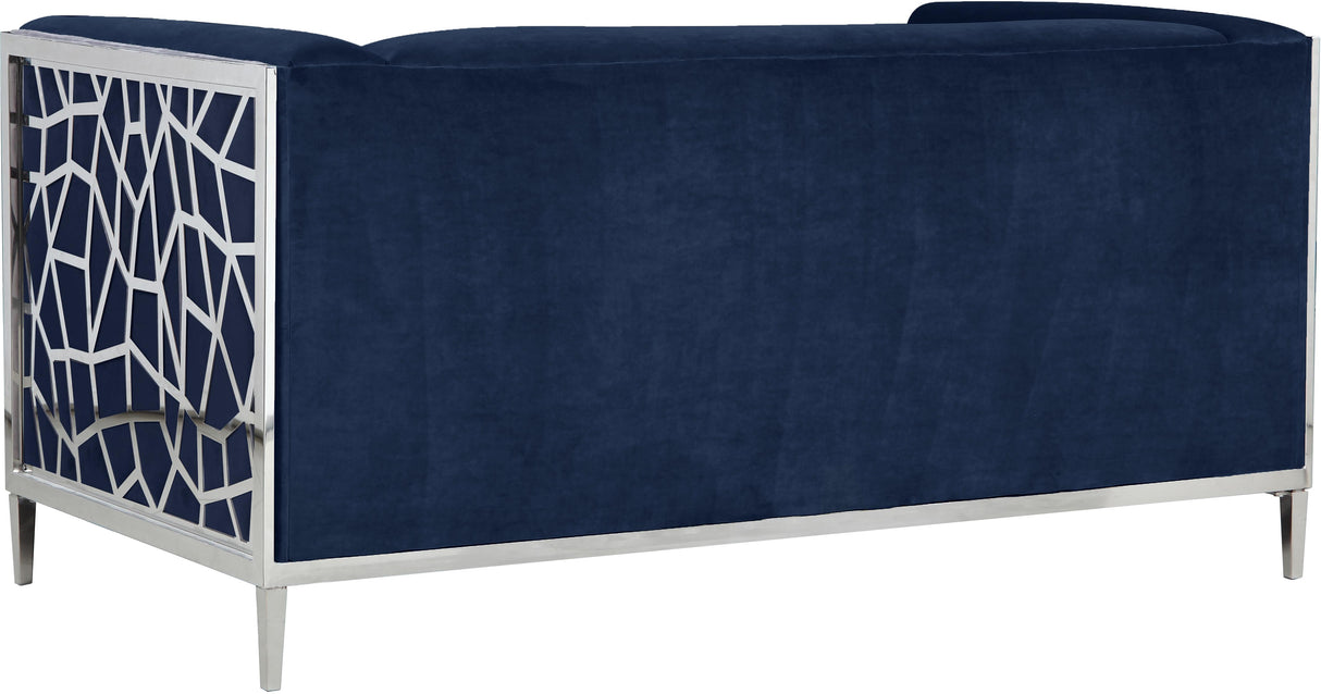 Opal Navy Velvet Loveseat - galleria furniture outlet