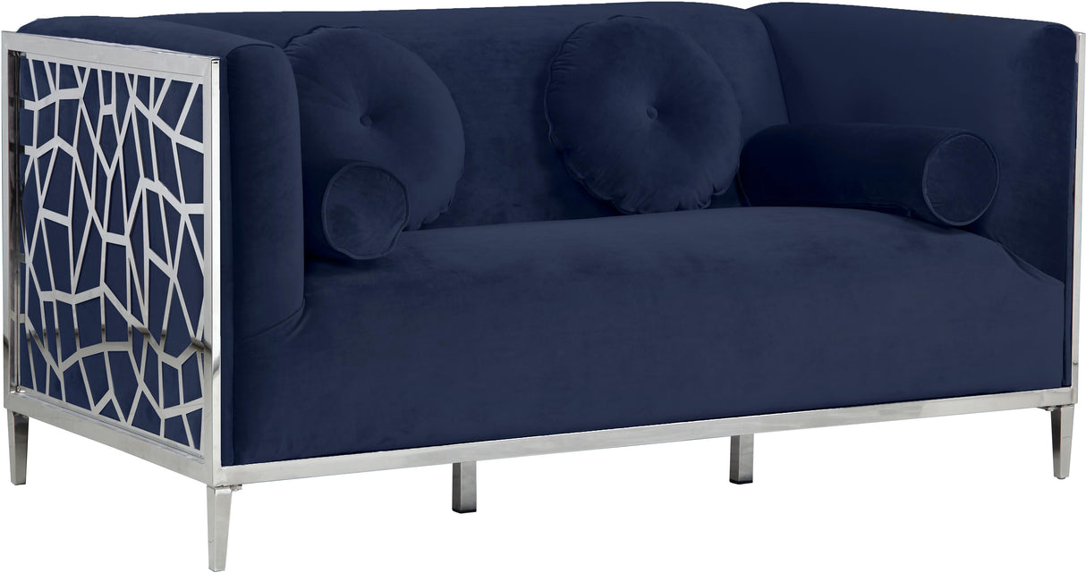 Opal Navy Velvet Loveseat - galleria furniture outlet