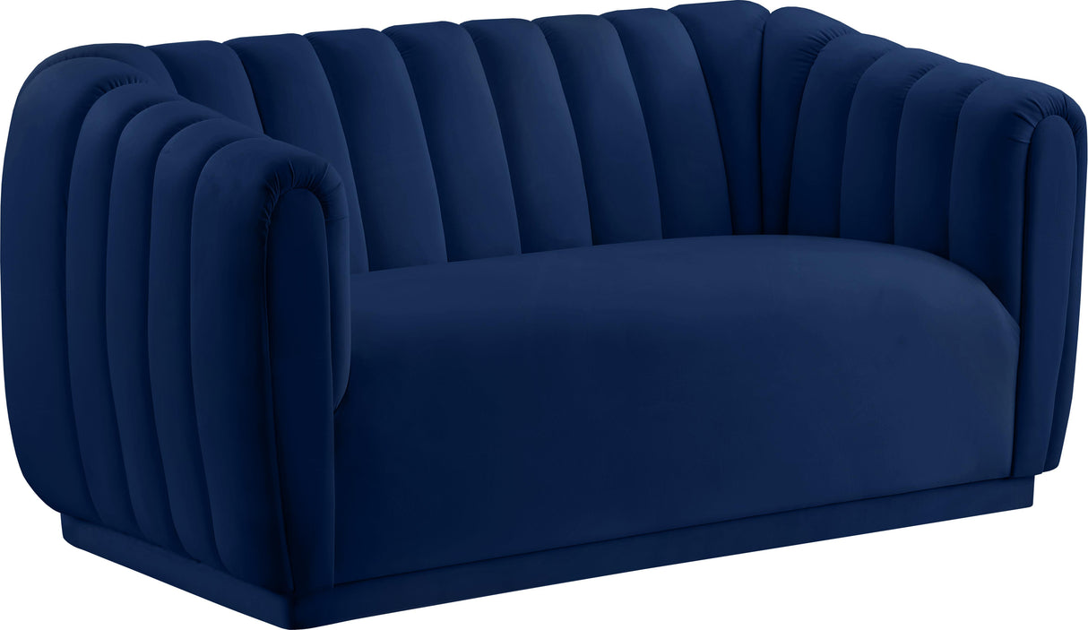 Dixie Navy Velvet Loveseat - galleria furniture outlet