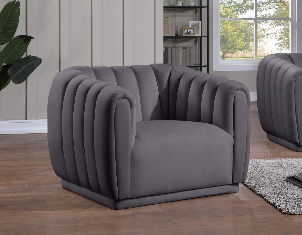 Dixie Grey Velvet Chair - galleria furniture outlet