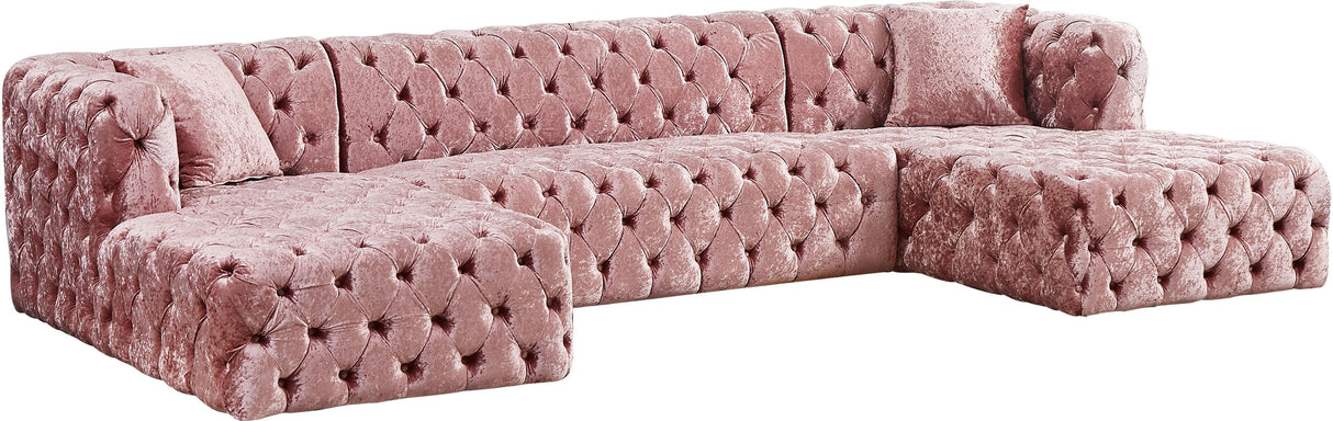 Coco Pink Velvet 3pc. Sectional (3 Boxes) - galleria furniture outlet