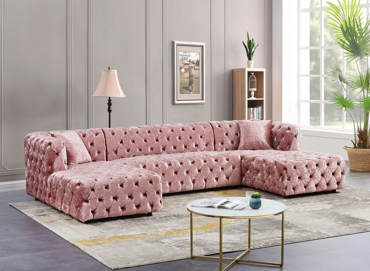 Coco Pink Velvet 3pc. Sectional (3 Boxes) - galleria furniture outlet