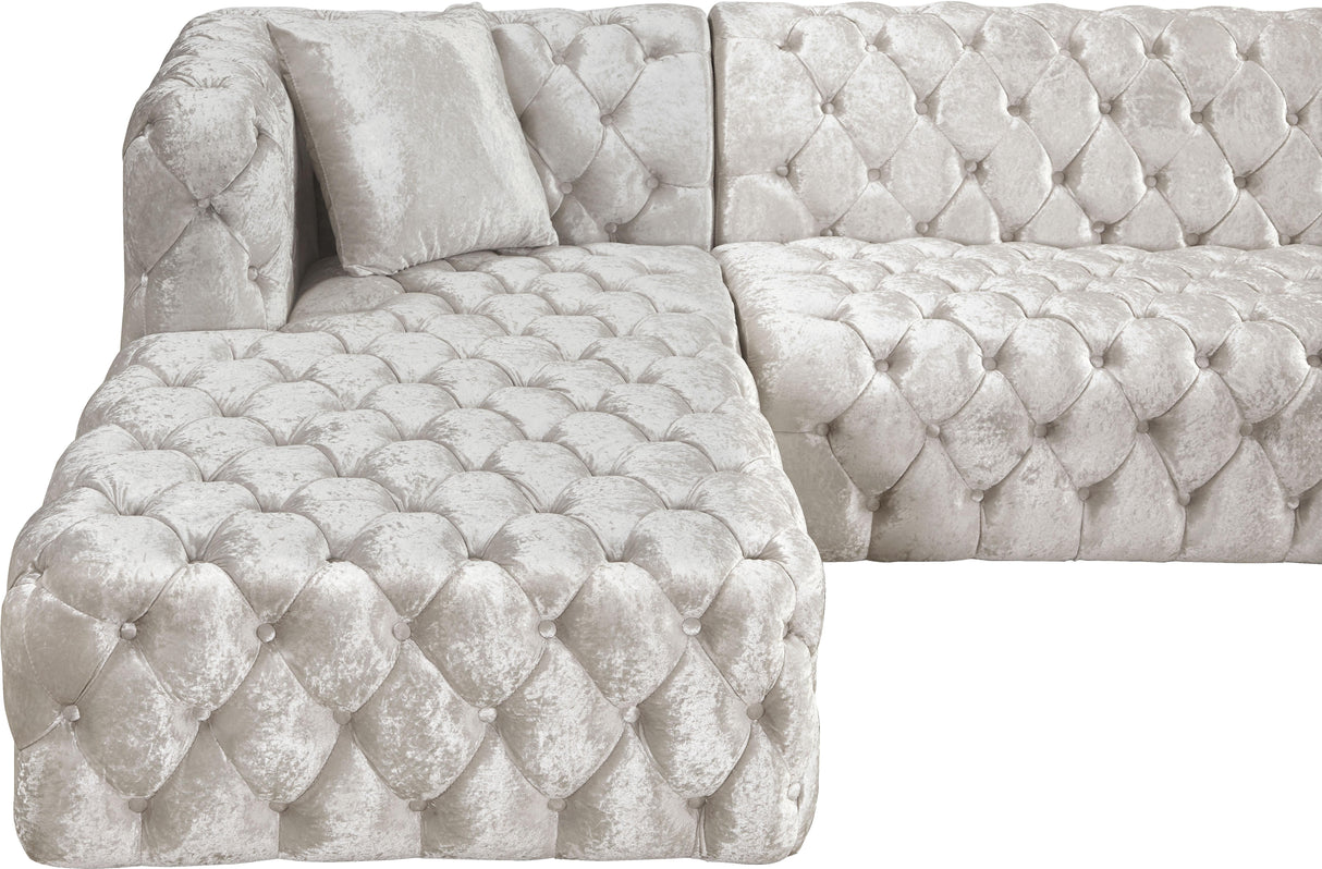 Coco White Velvet 3pc. Sectional (3 Boxes) - galleria furniture outlet