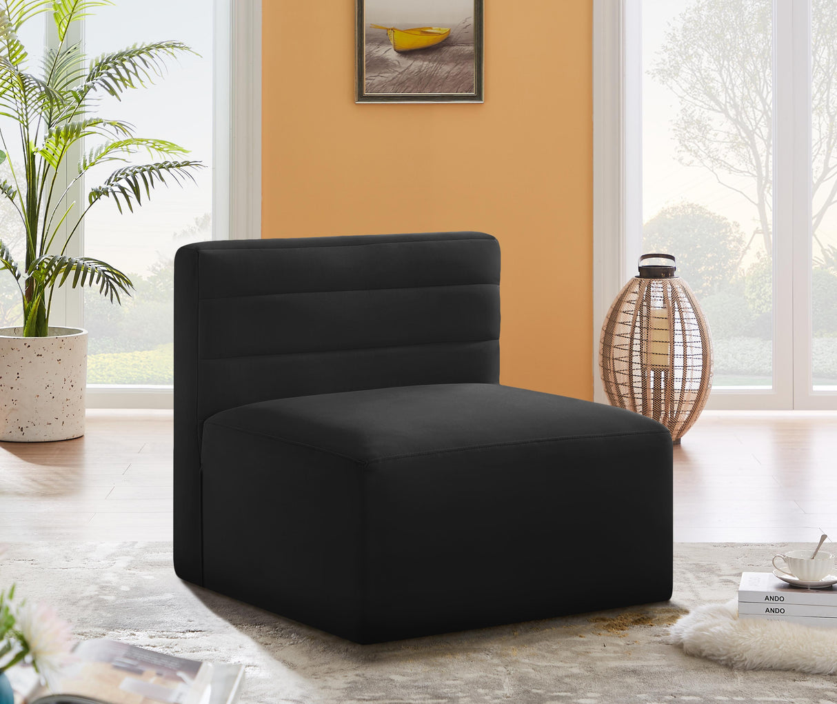 Quincy Black Velvet Modular Armless Chair - galleria furniture outlet