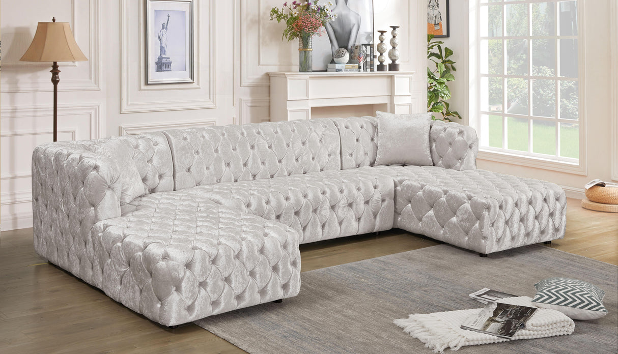 Coco White Velvet 3pc. Sectional (3 Boxes) - galleria furniture outlet