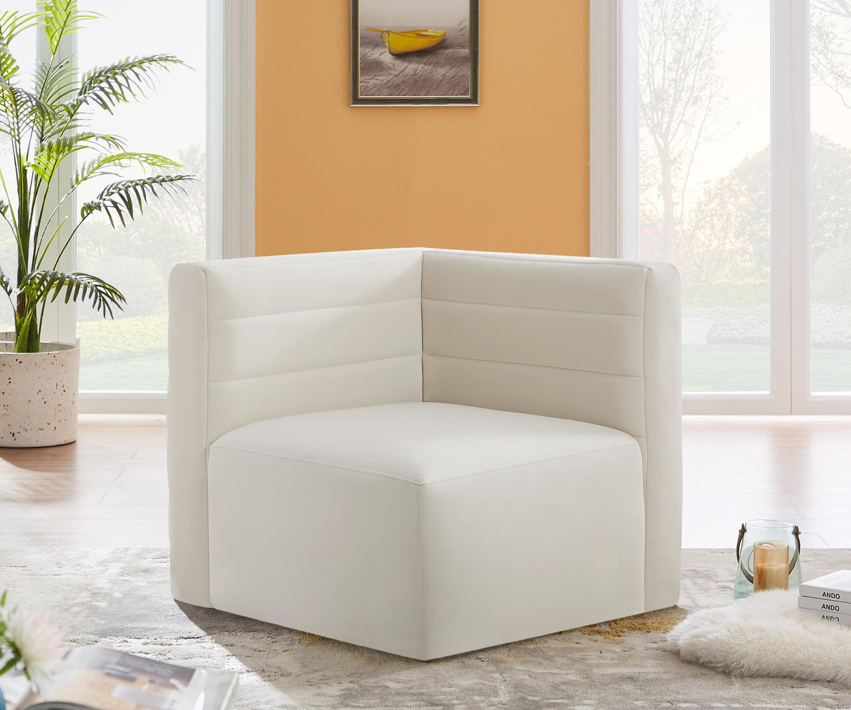 Quincy Cream Velvet Modular Corner Chair - galleria furniture outlet