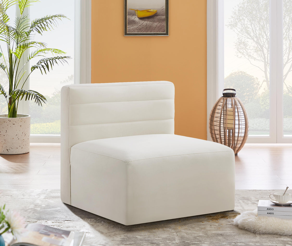 Quincy Cream Velvet Modular Armless Chair - galleria furniture outlet