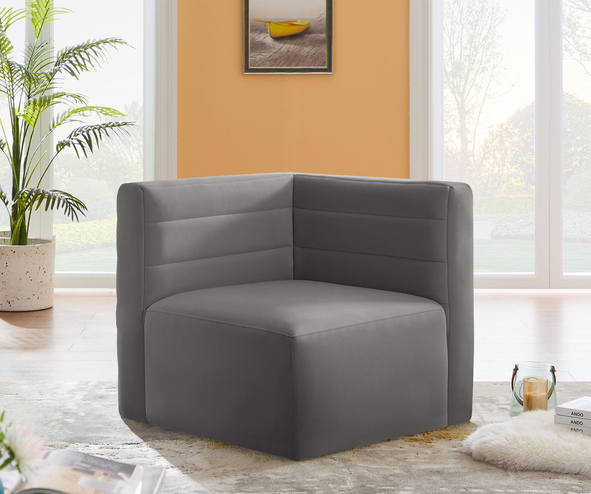 Quincy Grey Velvet Modular Corner Chair - galleria furniture outlet