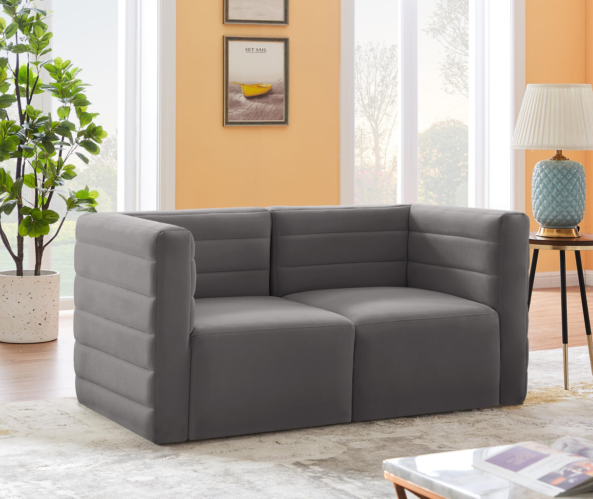 Quincy Grey Velvet Modular Sofa - galleria furniture outlet