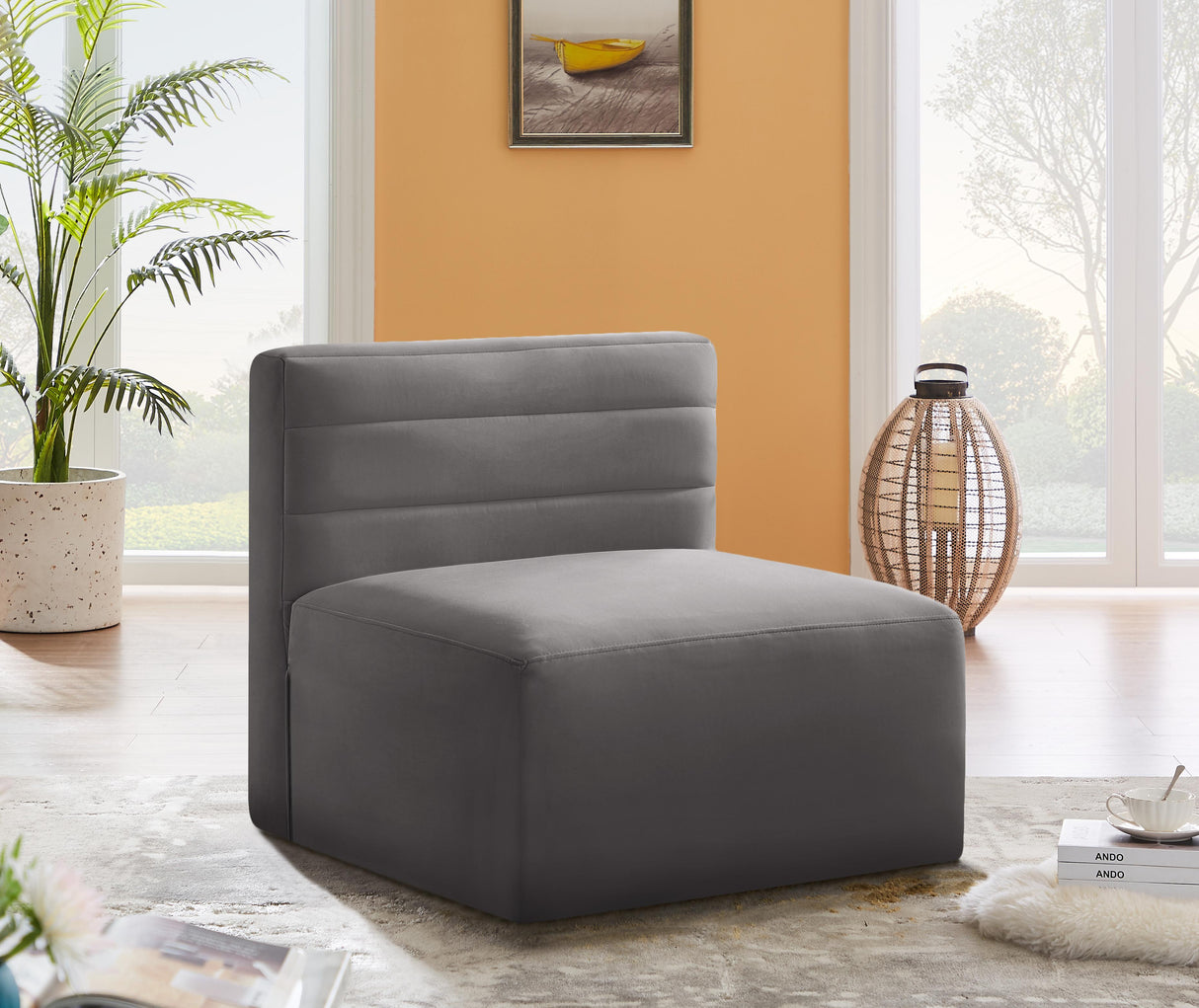 Quincy Grey Velvet Modular Armless Chair - galleria furniture outlet
