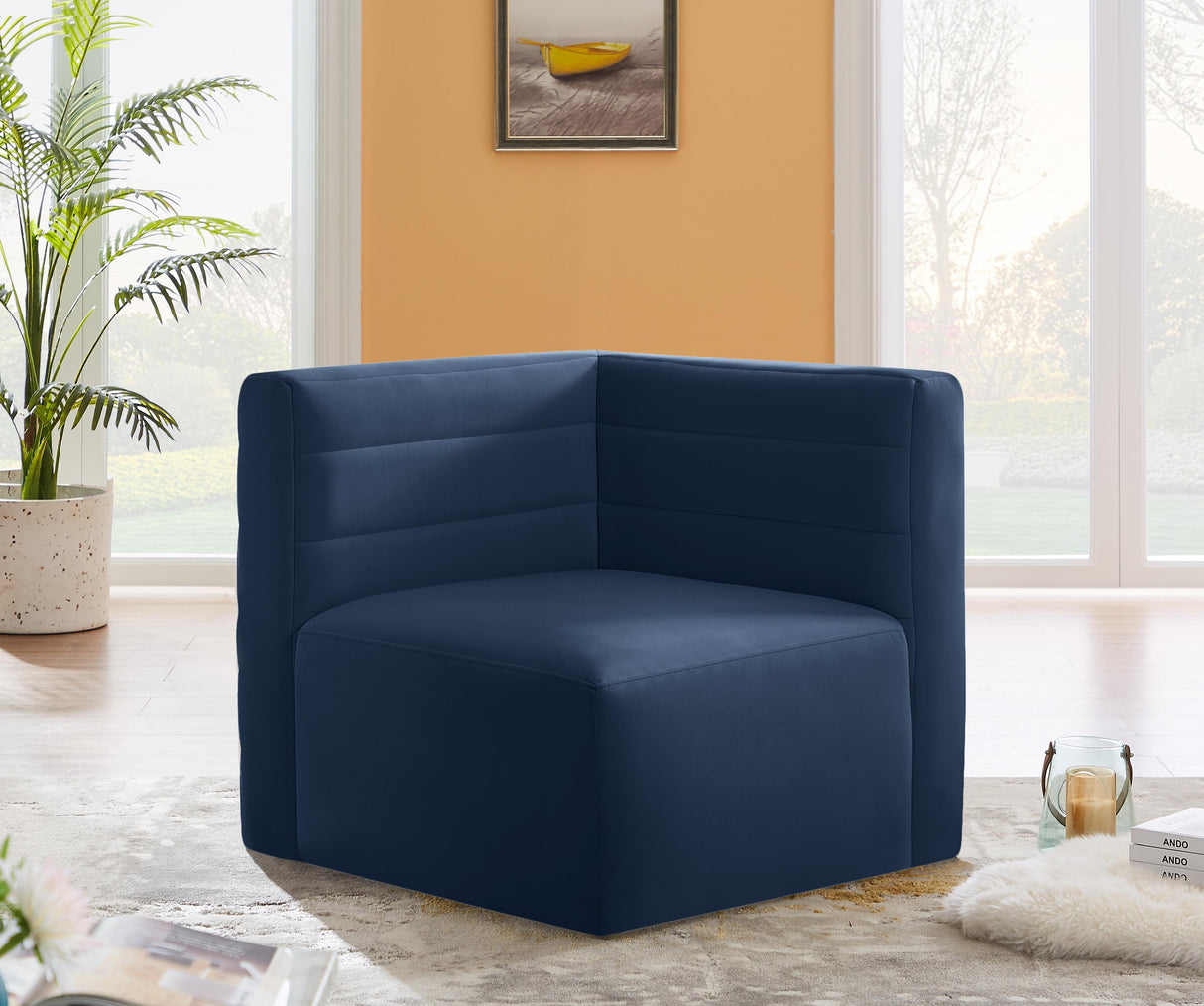 Quincy Navy Velvet Modular Corner Chair - galleria furniture outlet
