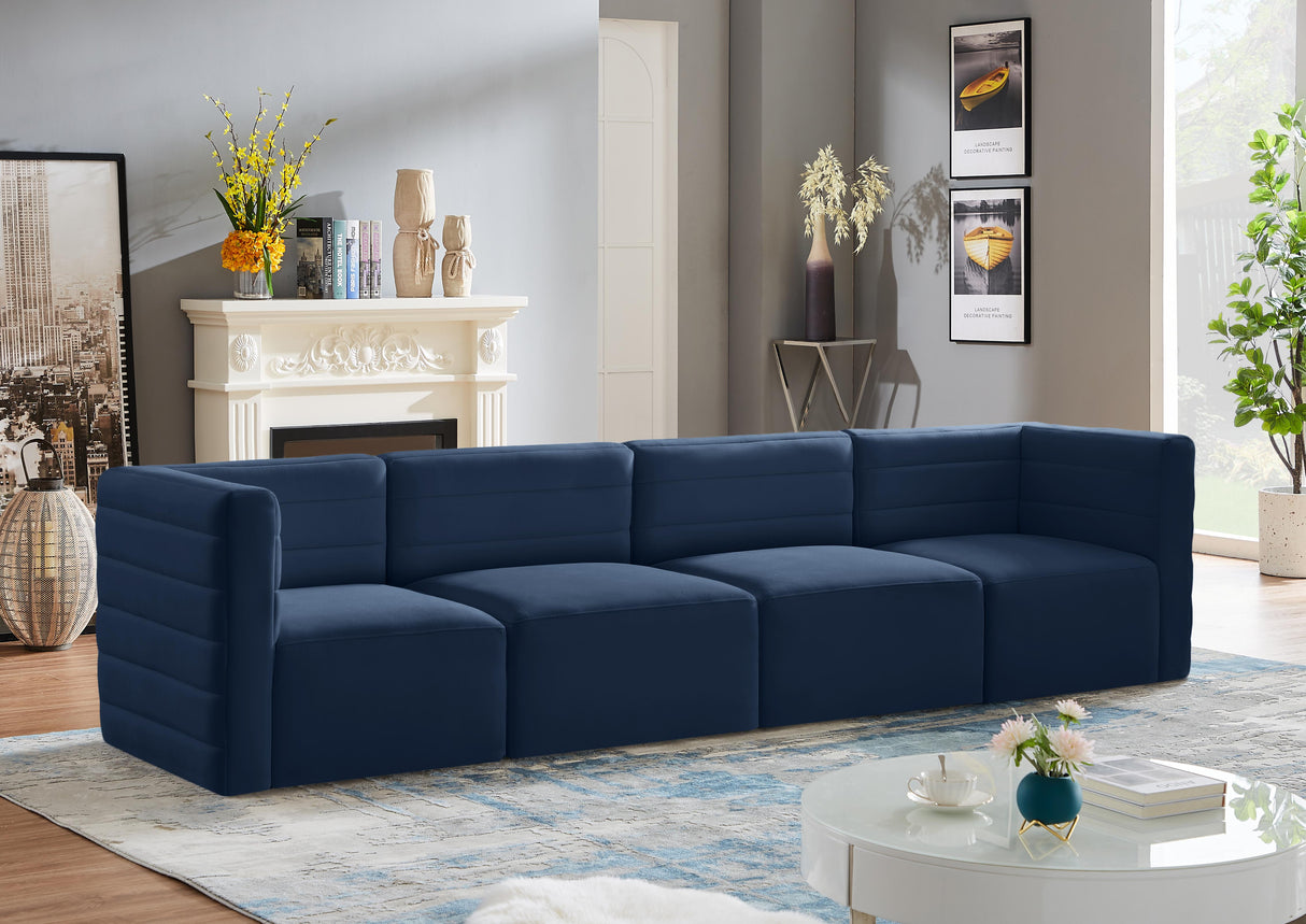 Quincy Navy Velvet Modular Sofa - galleria furniture outlet