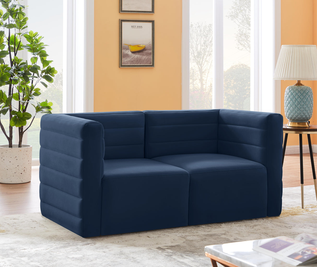 Quincy Navy Velvet Modular Sofa - galleria furniture outlet