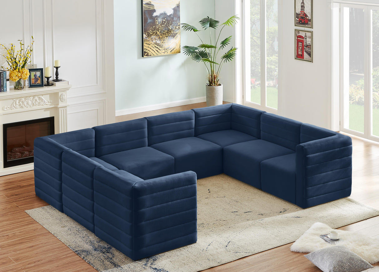 Quincy Navy Velvet Modular Sectional - galleria furniture outlet