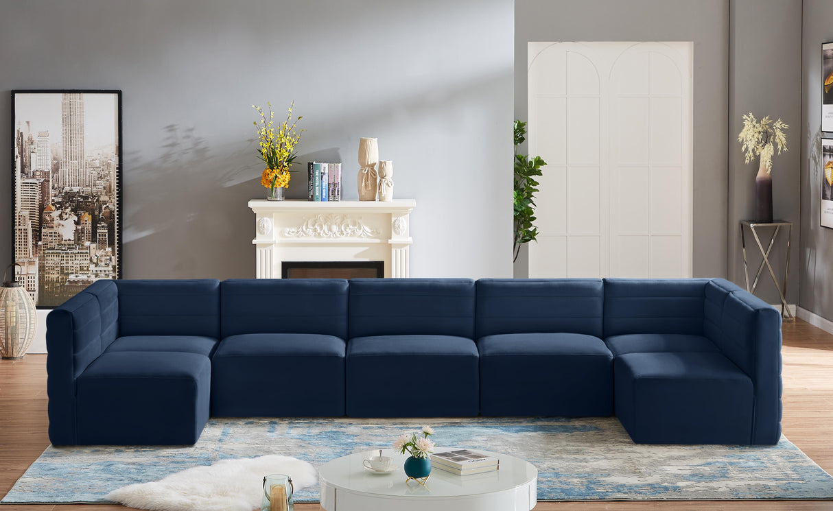 Quincy Navy Velvet Modular Sectional - galleria furniture outlet