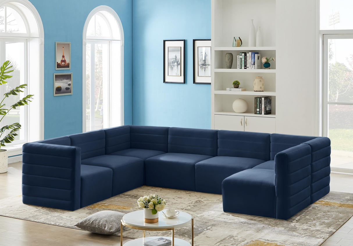 Quincy Navy Velvet Modular Sectional - galleria furniture outlet
