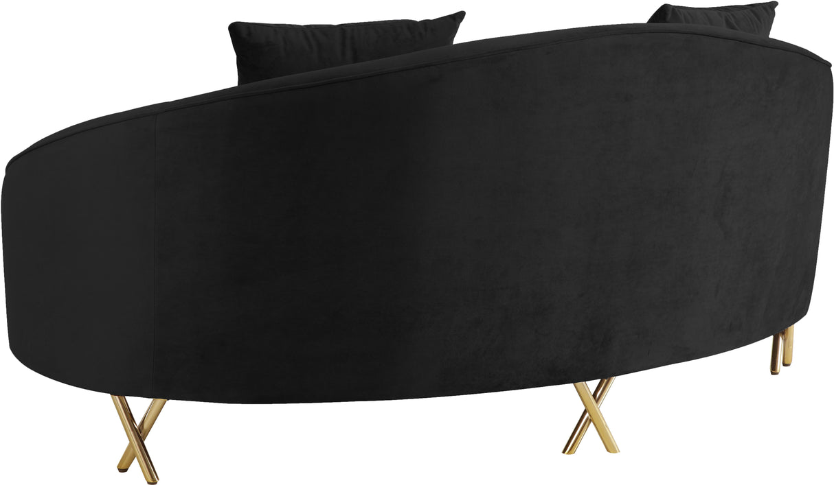 Serpentine Black Velvet Loveseat - galleria furniture outlet