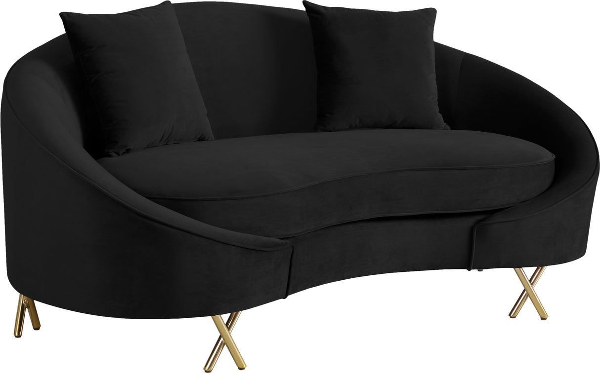 Serpentine Black Velvet Loveseat - galleria furniture outlet