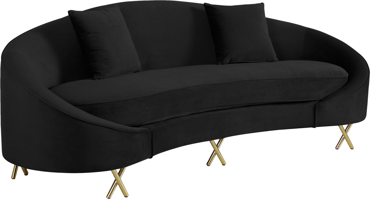 Serpentine Black Velvet Sofa - galleria furniture outlet