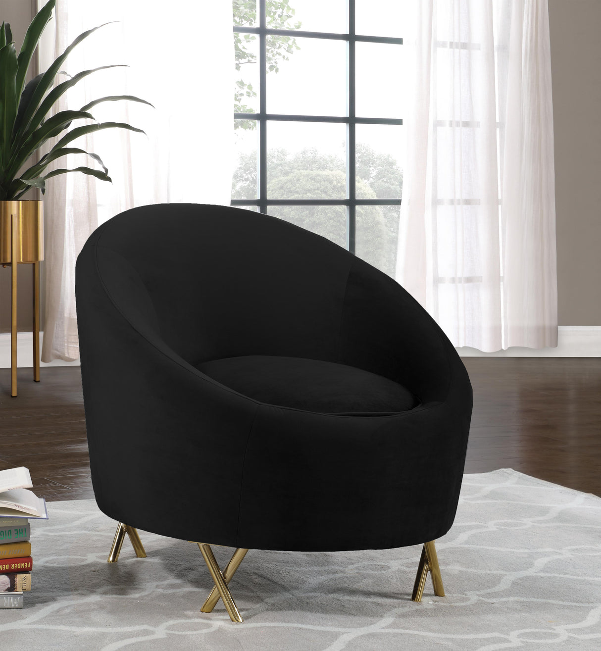 Serpentine Black Velvet Chair - galleria furniture outlet