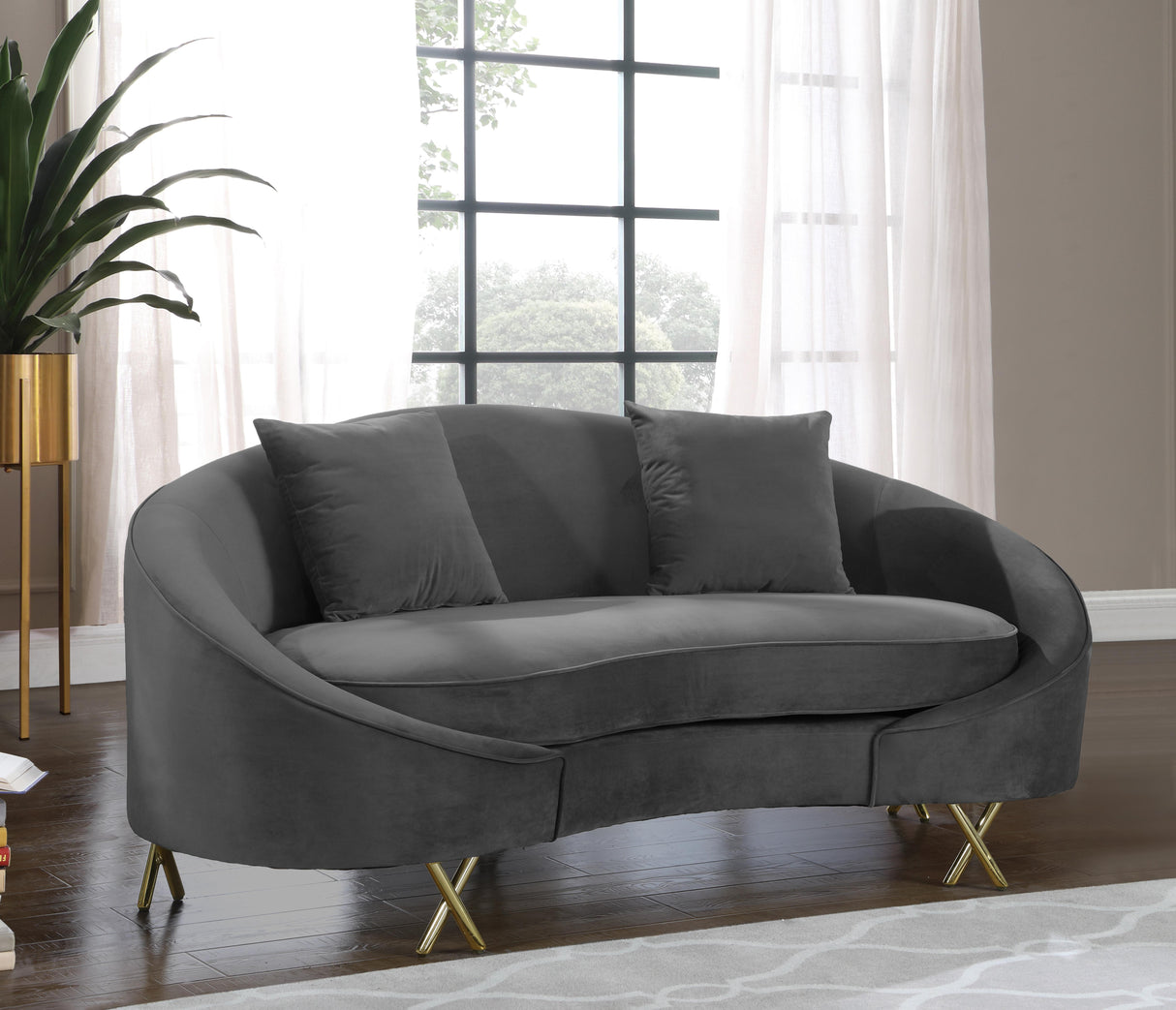 Serpentine Grey Velvet Loveseat - galleria furniture outlet