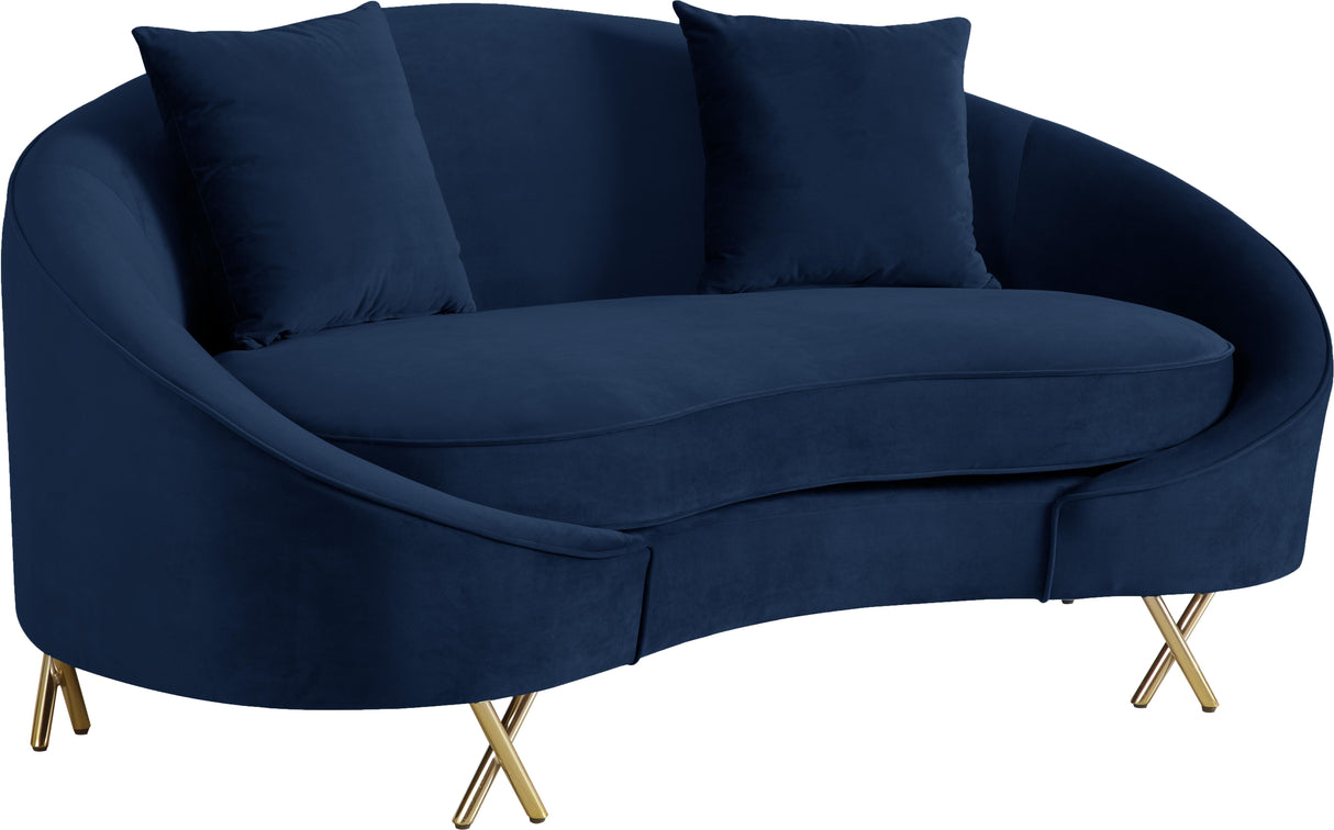 Serpentine Navy Velvet Loveseat - galleria furniture outlet