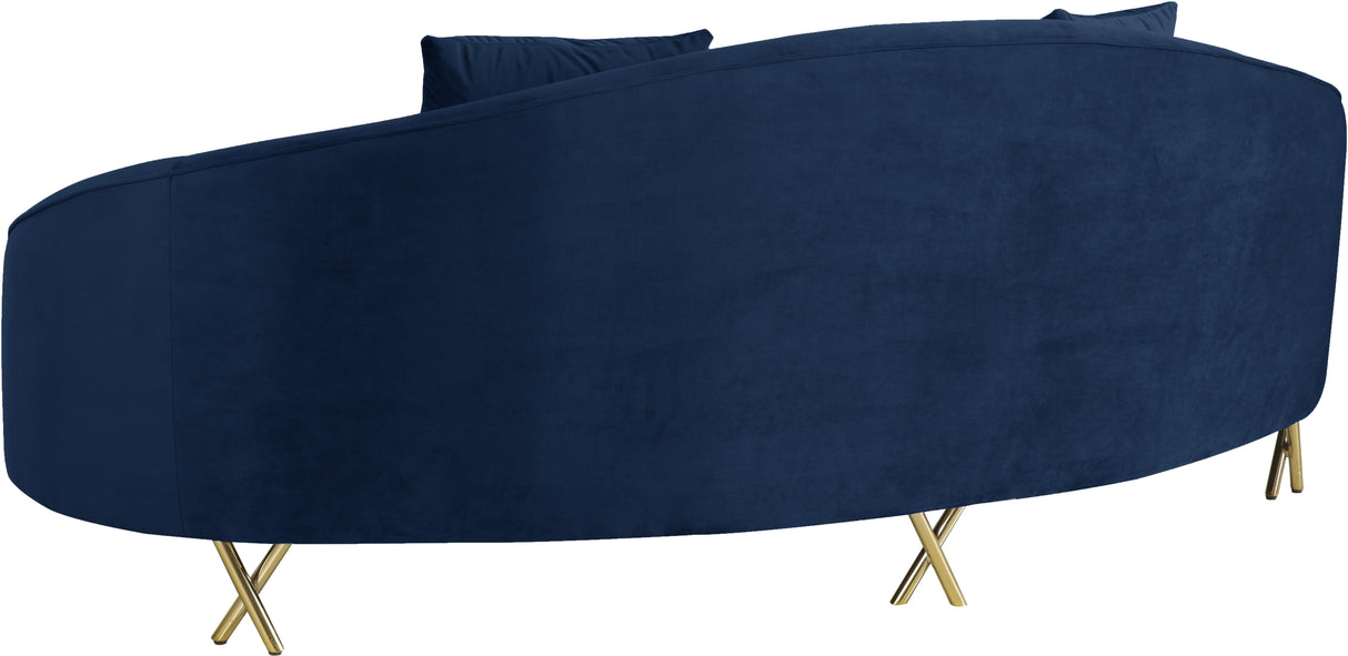 Serpentine Navy Velvet Sofa - galleria furniture outlet