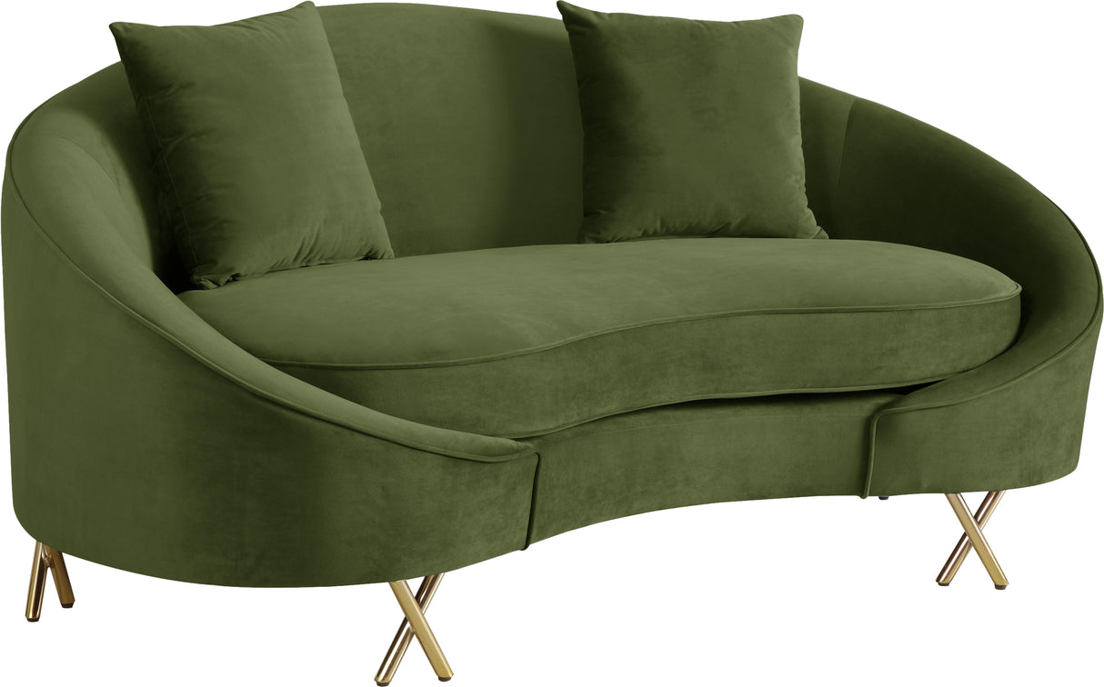 Serpentine Olive Velvet Loveseat - galleria furniture outlet