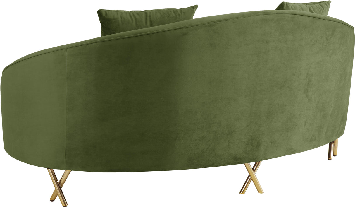 Serpentine Olive Velvet Loveseat - galleria furniture outlet